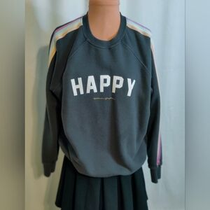 Spiritual Gangster HAPPY sweatshirt rainbow sleeve trim gold front logo  M
